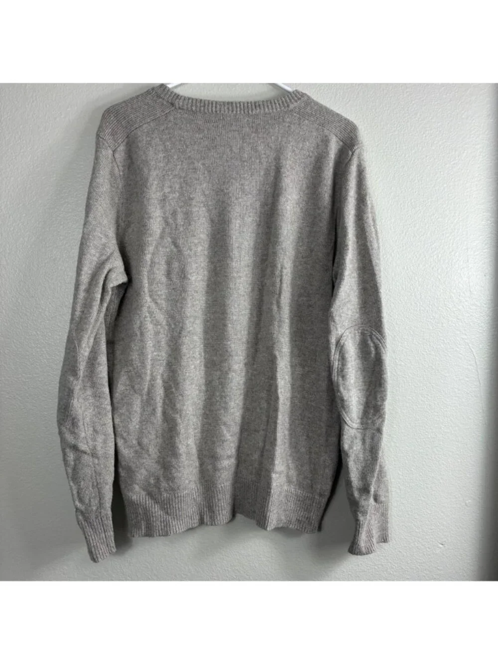 J.Crew Sweater Mens L Gray Merino Wool Alpaca Slim Elbow Patch Crewneck Preppy